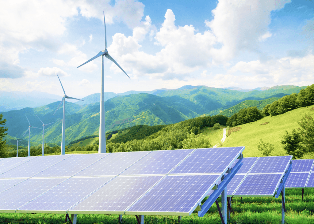 Éoliennes et panneaux solaires dans le paysage suisse